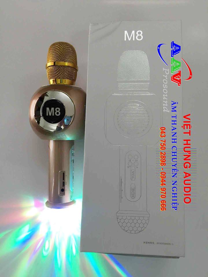 Mic hát kèm loa bluetooth M8 có đèn giá tốt tại Việt Hưng Audio